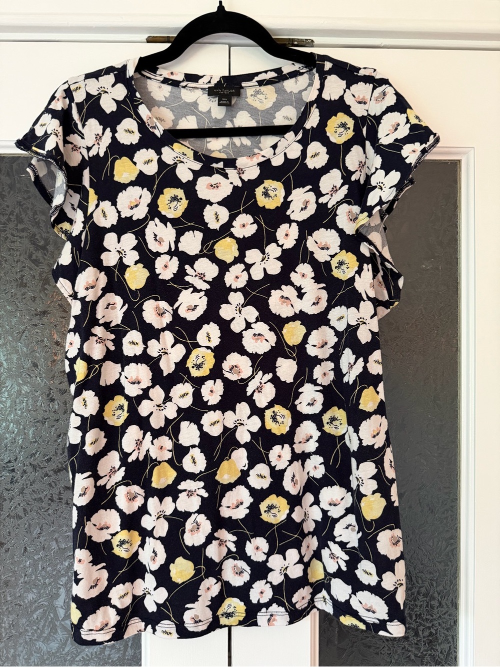 Navy Floral Ruffle Sleeve T-Shirt